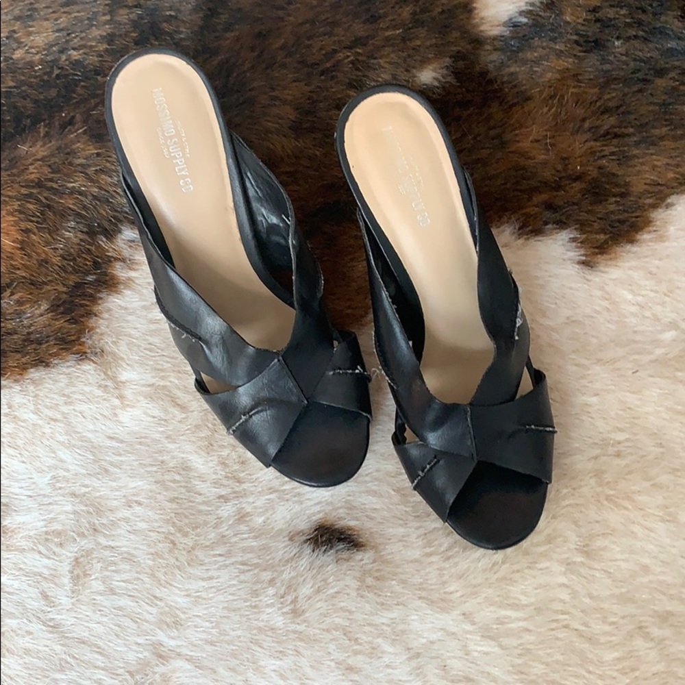 Black leather wedges